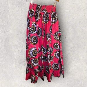 African Print Hot Pink Wax Full Length Maxi Skirt Elastic Waist
